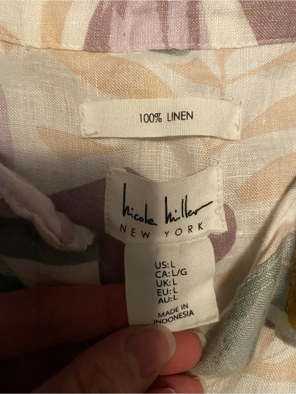 Nicole Miller Multicolor Floral 100% Linen Button-Up Blouse - Picture 2 of 5